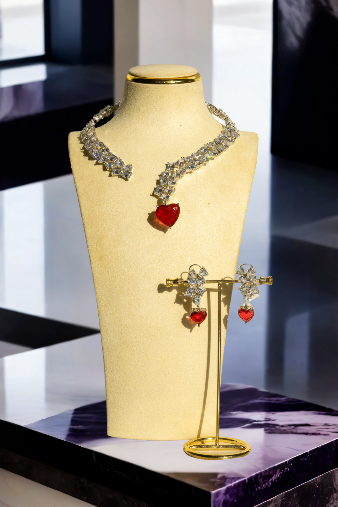 Panache - Luxe Heart Y-Drop Statement Necklace Set