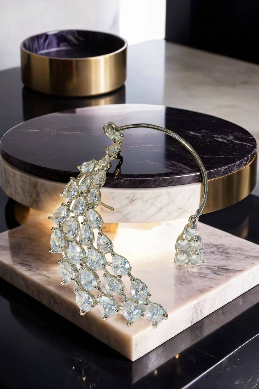 Luxurious Teardrop Crystal Ear Cuff on Display