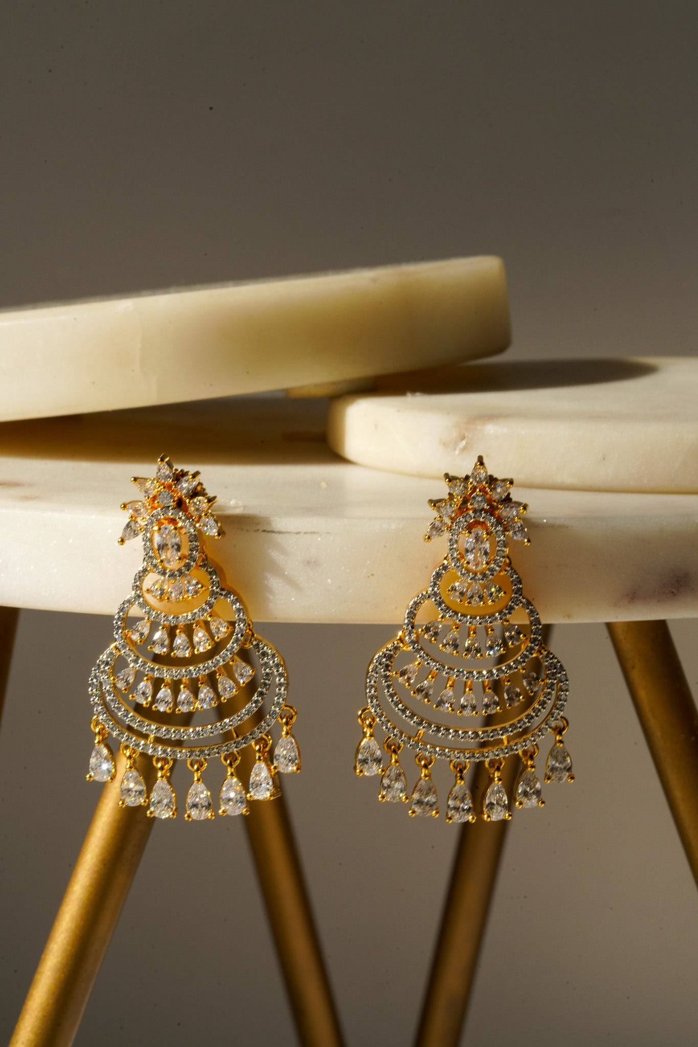 Mim - Dainty Sparkling Chandbali Chandelier Earrings