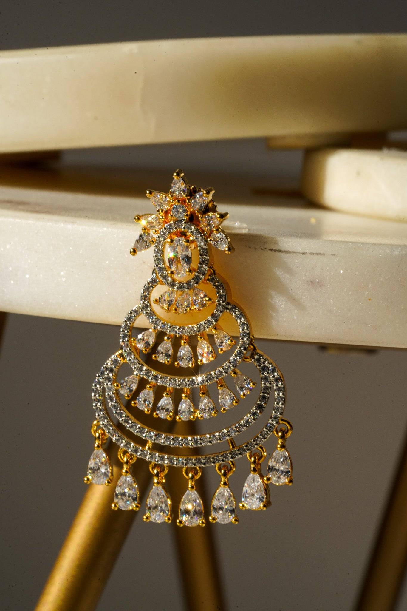 Mim - Dainty Sparkling Chandbali Chandelier Earrings