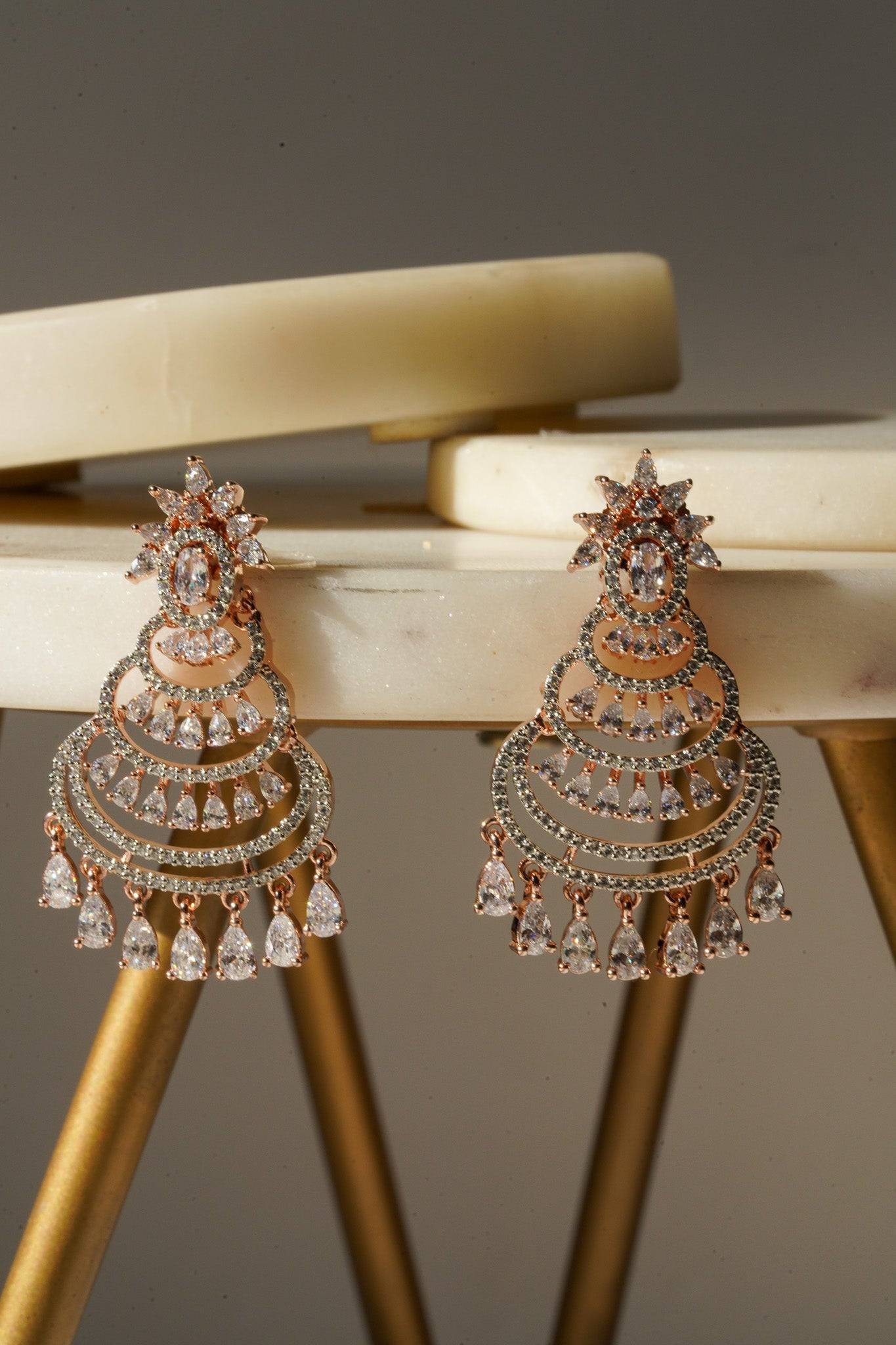 Mim - Dainty Sparkling Chandbali Chandelier Earrings