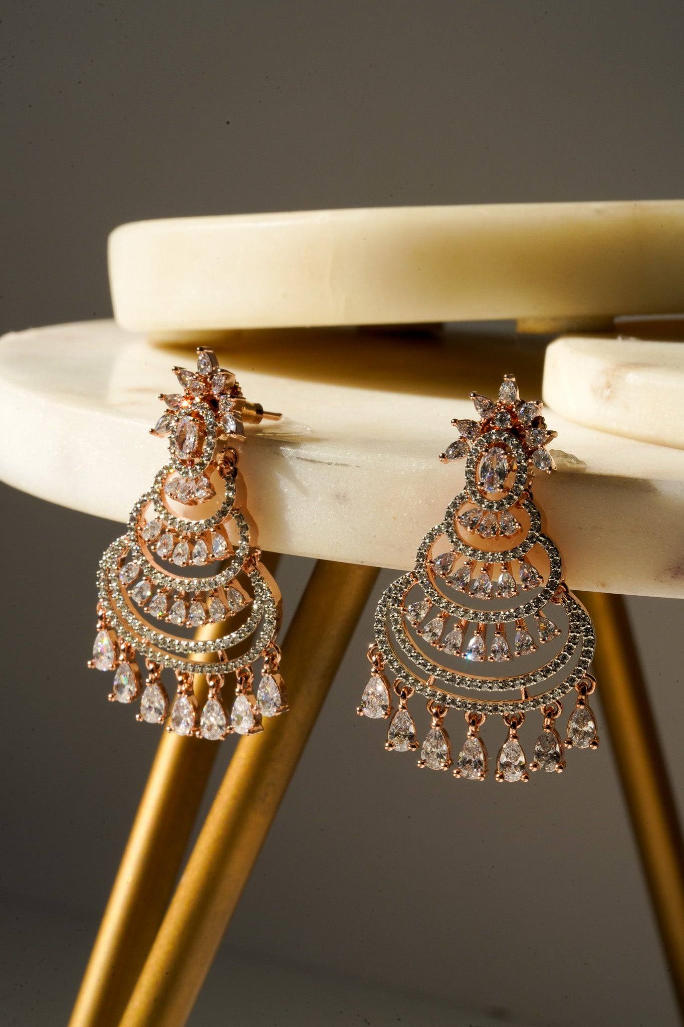 Mim - Dainty Sparkling Chandbali Chandelier Earrings