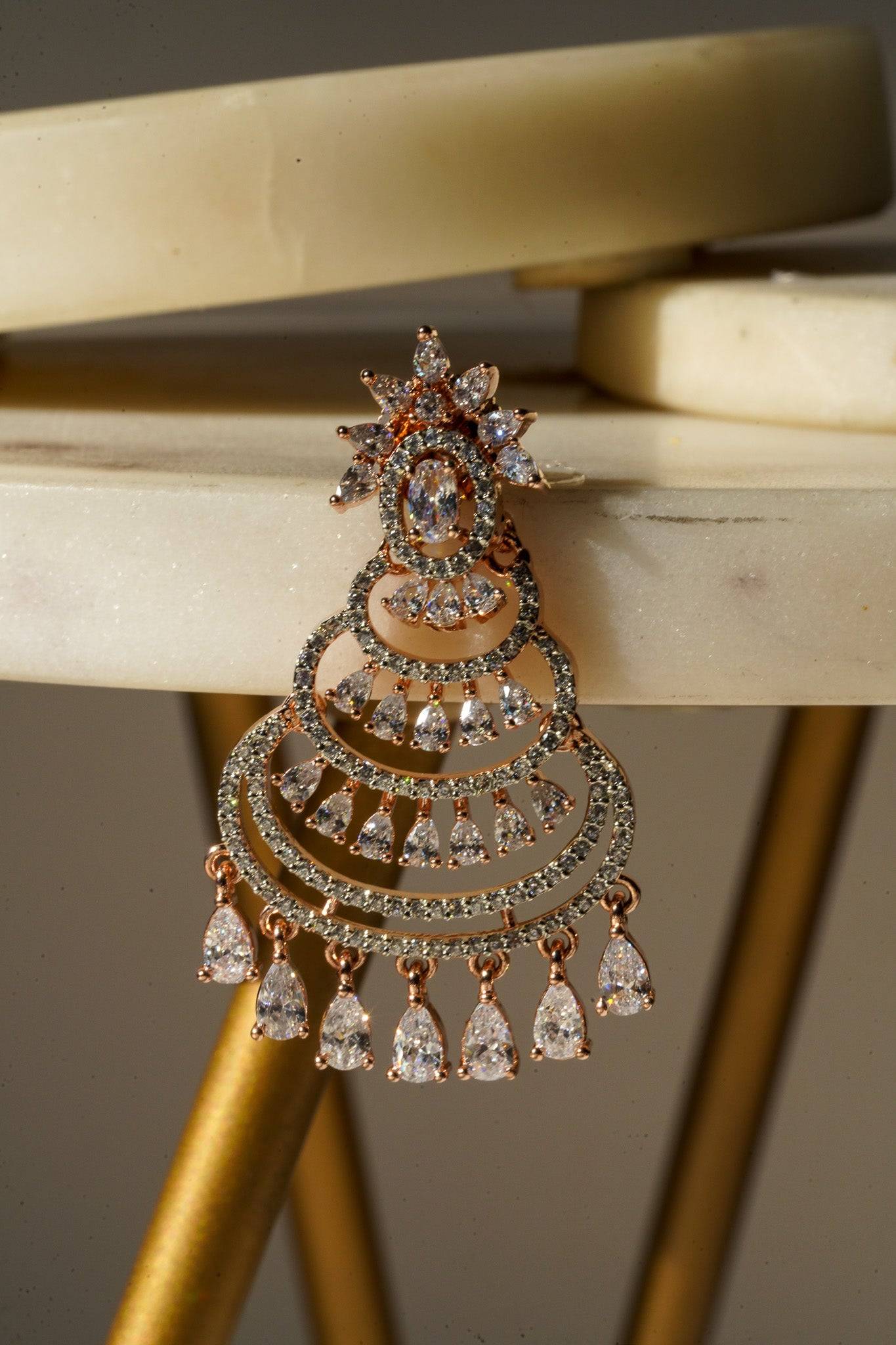 Mim - Dainty Sparkling Chandbali Chandelier Earrings