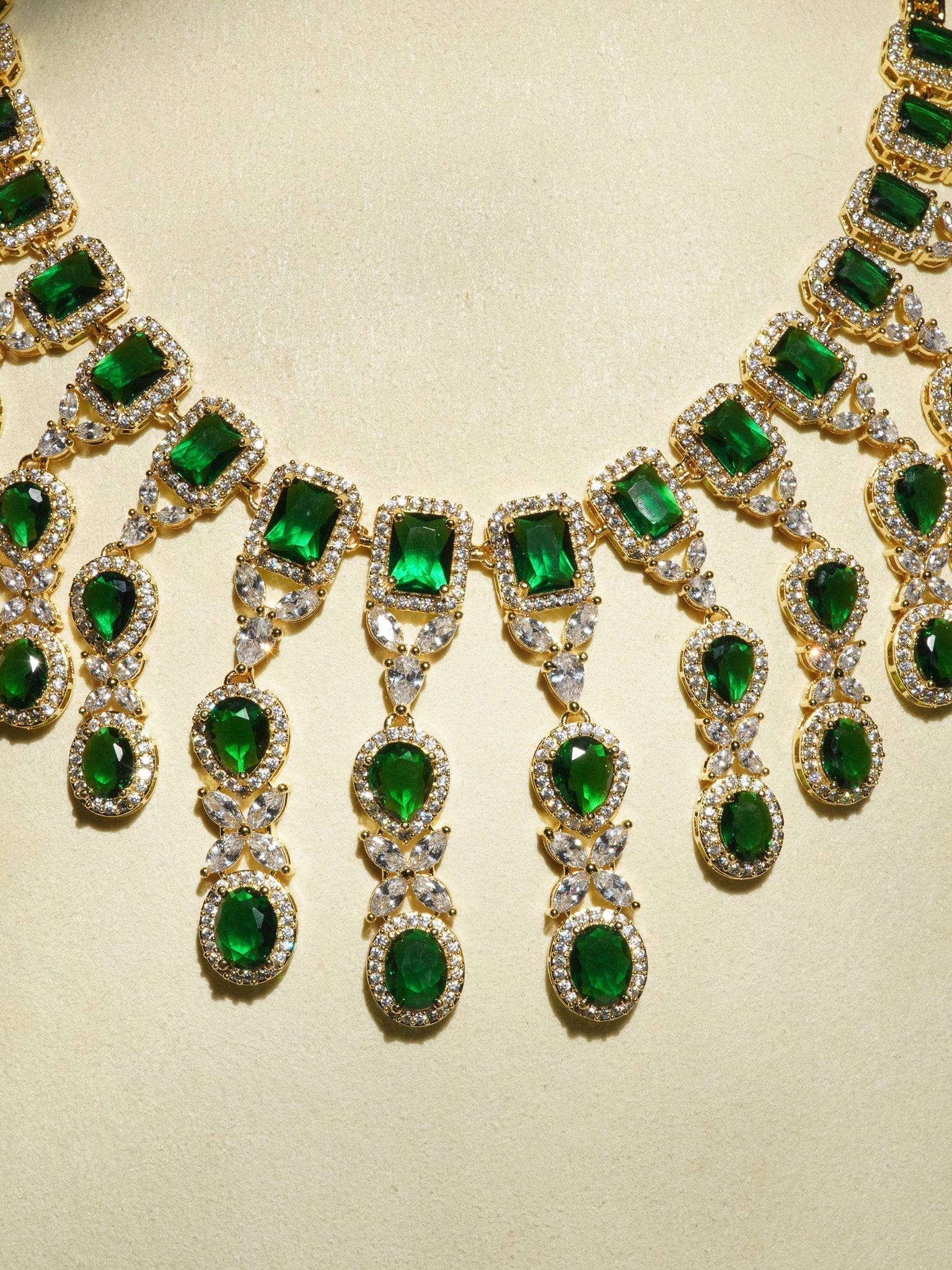 Roop - Gold Plated AD Jewelry Set with Earrings & Dainty Maang Tikka