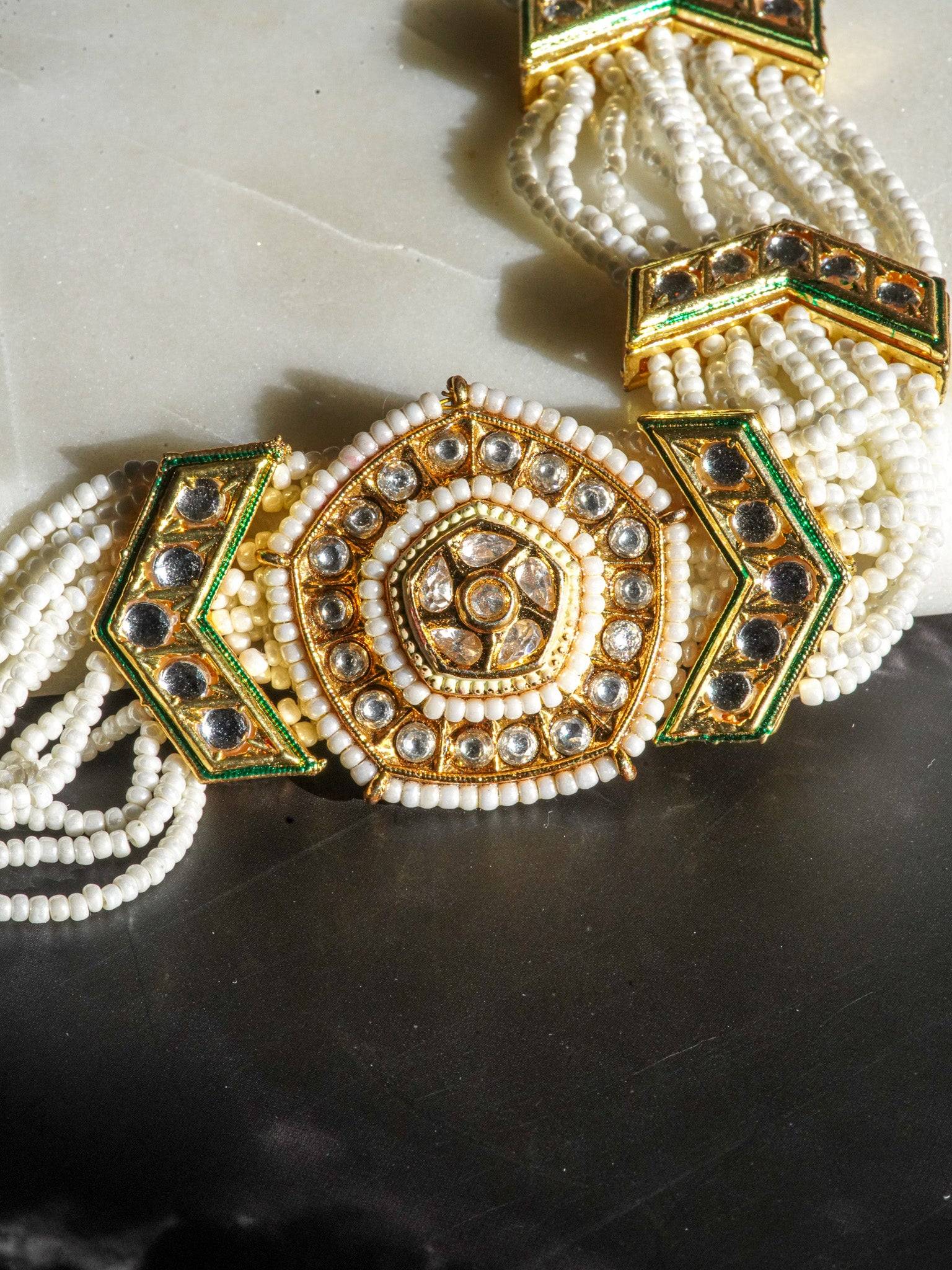 Subha Gold-Plated Kundan Mathapatti with Pearl and Beading - Indian Jewelry