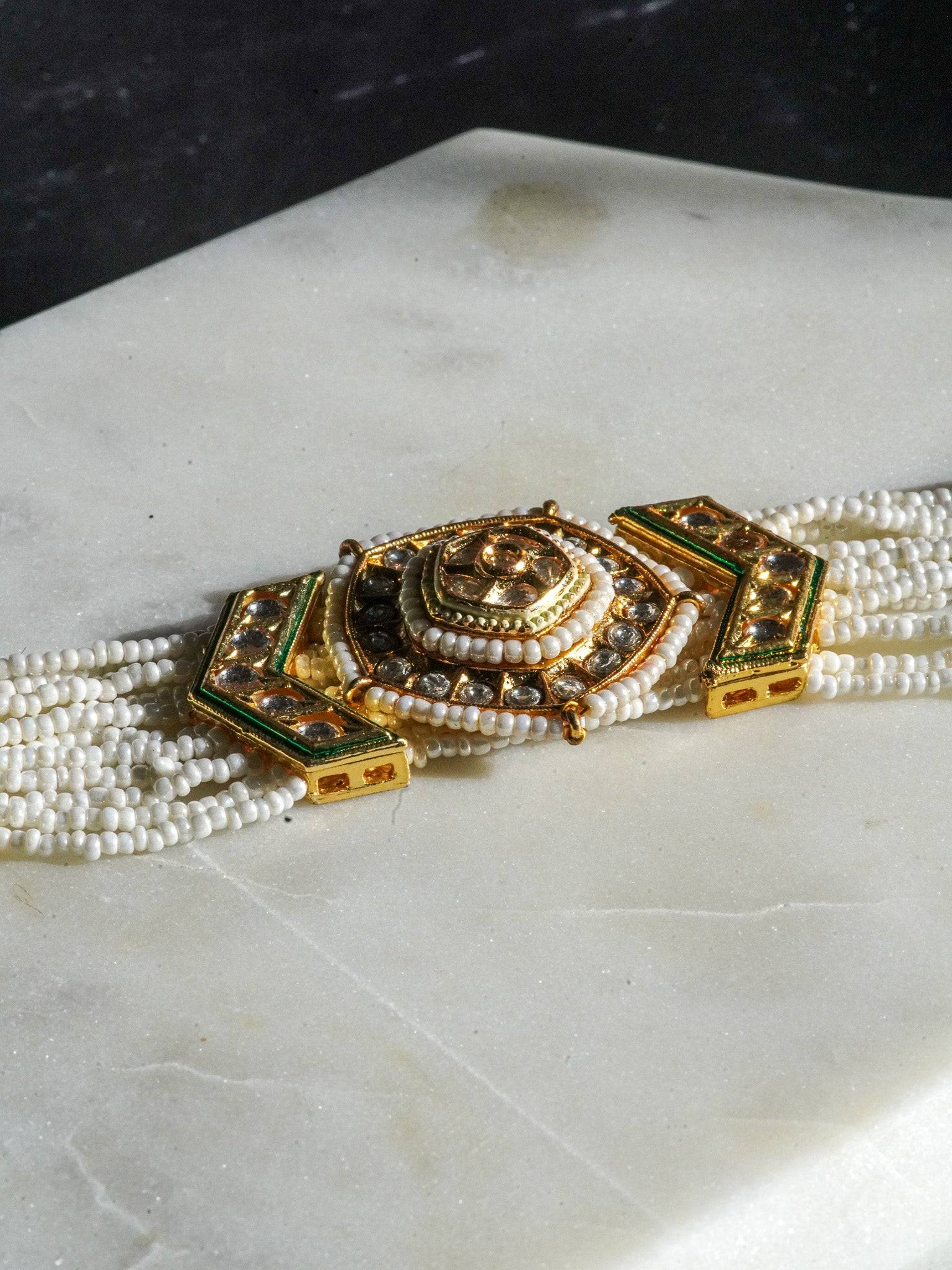 Subha Gold-Plated Kundan Mathapatti with Pearl and Beading - Indian Jewelry