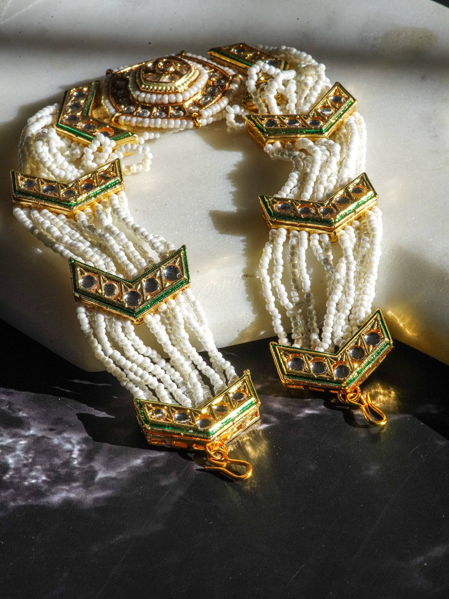 Subha Gold-Plated Kundan Mathapatti with Pearl and Beading - Indian Jewelry