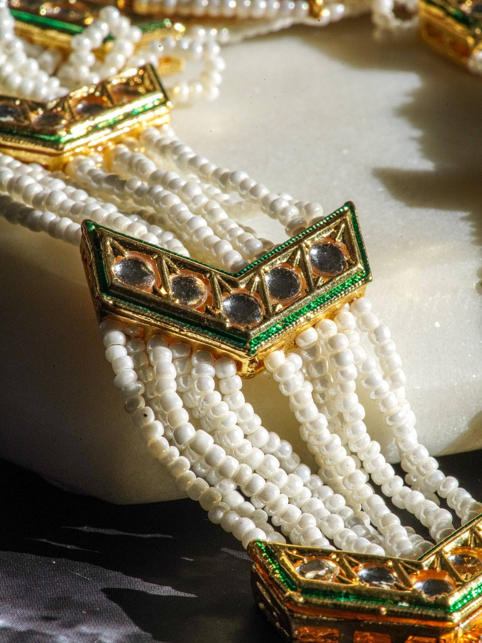 Subha Gold-Plated Kundan Mathapatti with Pearl and Beading - Indian Jewelry