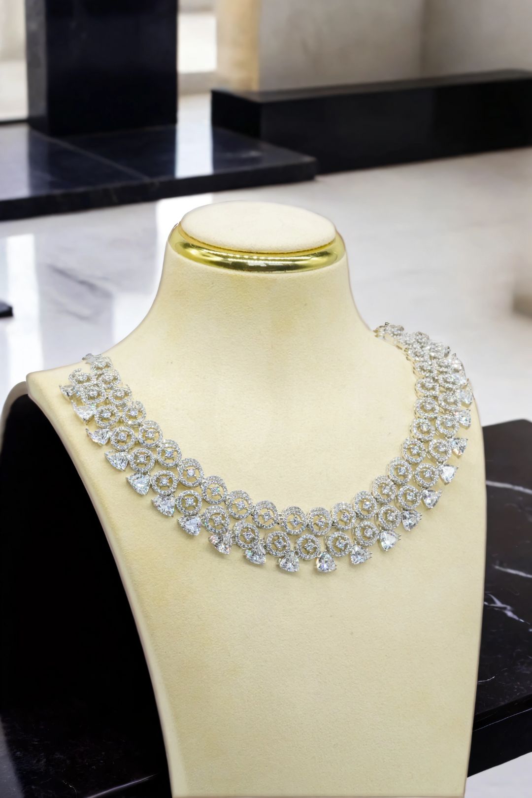 Zeba Necklace Set in Rhodium Plating with AD Diamante Accent Stones