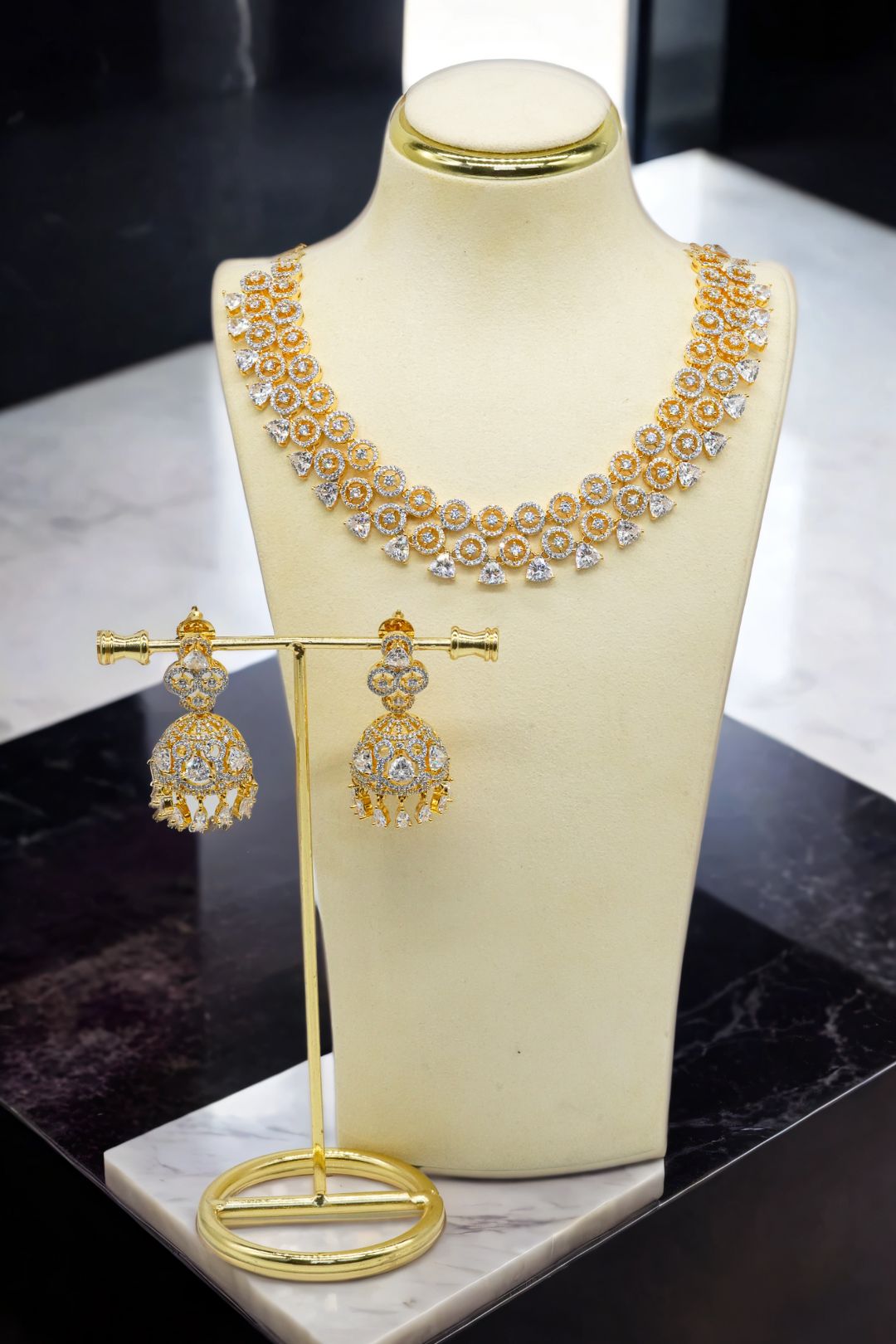 Zeba Necklace Set in Gold Plating with AD Diamante Accent Stones