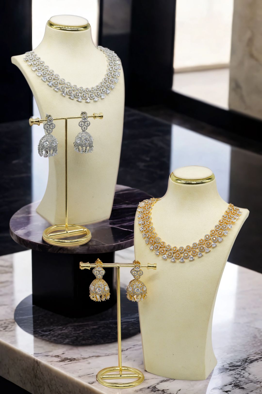 Zeba Necklace Set in Gold or Rhodium Plating with AD Diamante Accent Stones