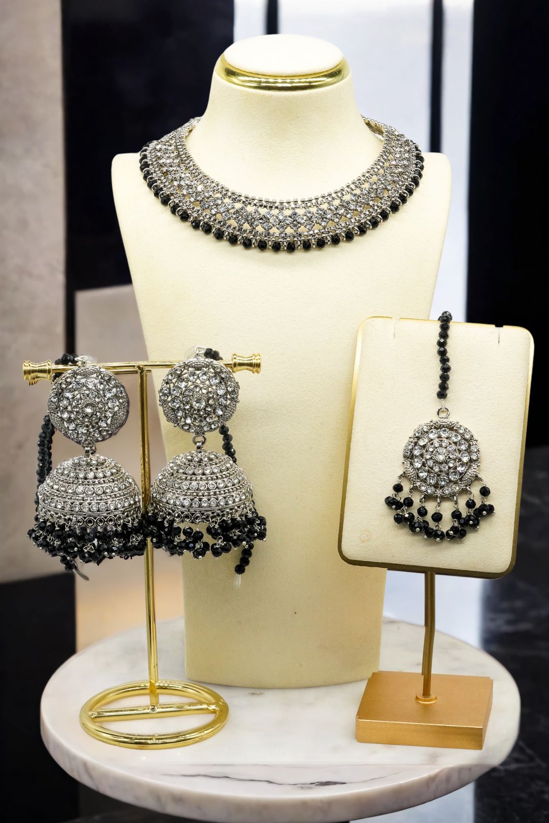 Urooj - Handcrafted Necklace Set with Jhumka Earrings & Maang Tikka