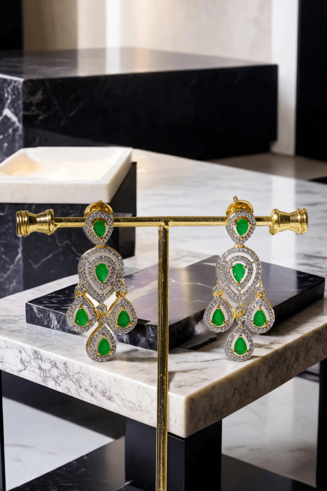 Gold Plated Earring and Maang Tikka Set in Green from inaury.com