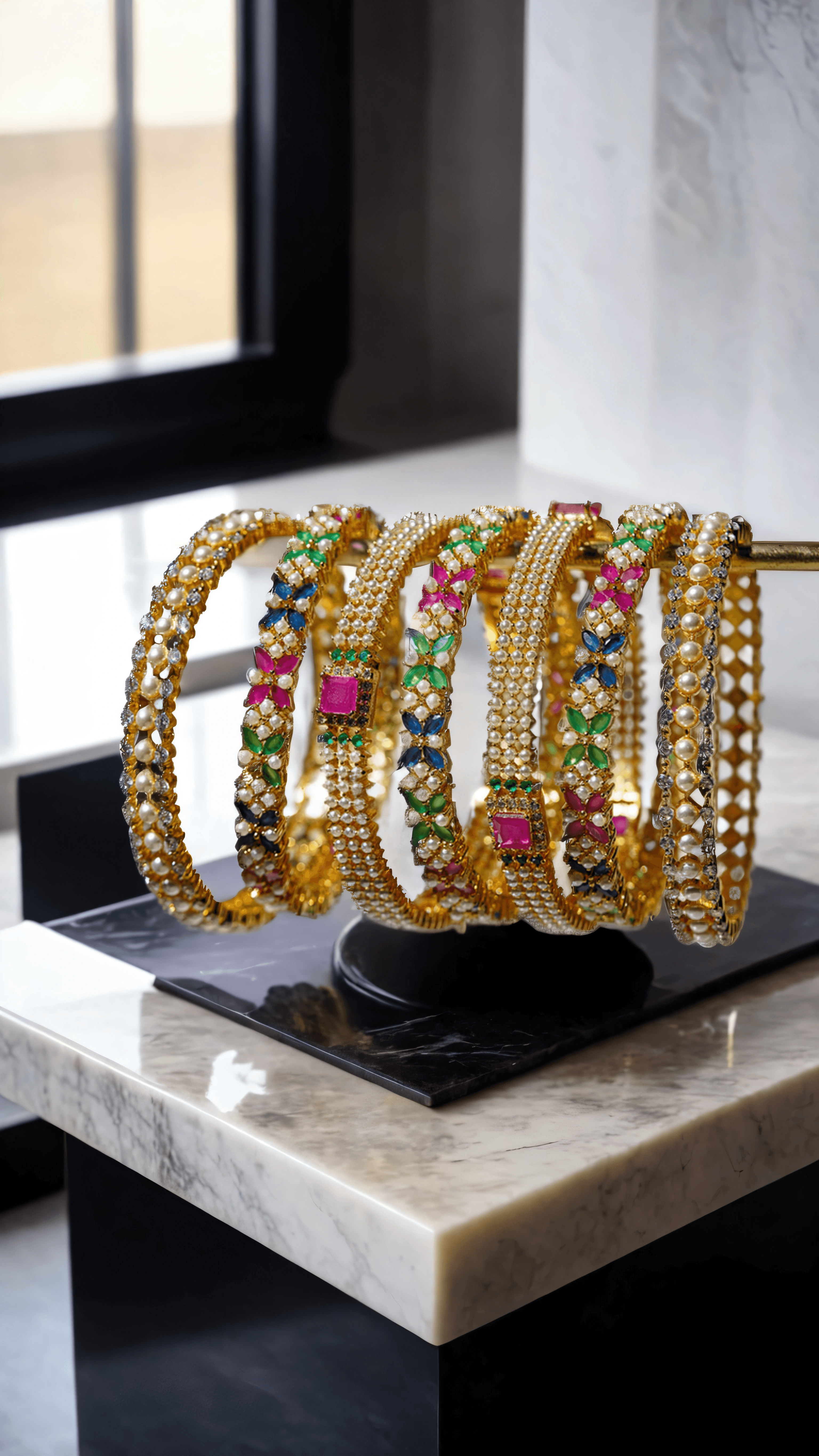 Anayasa - Ensemble de bracelets multicolores plaqués or (7 pièces)