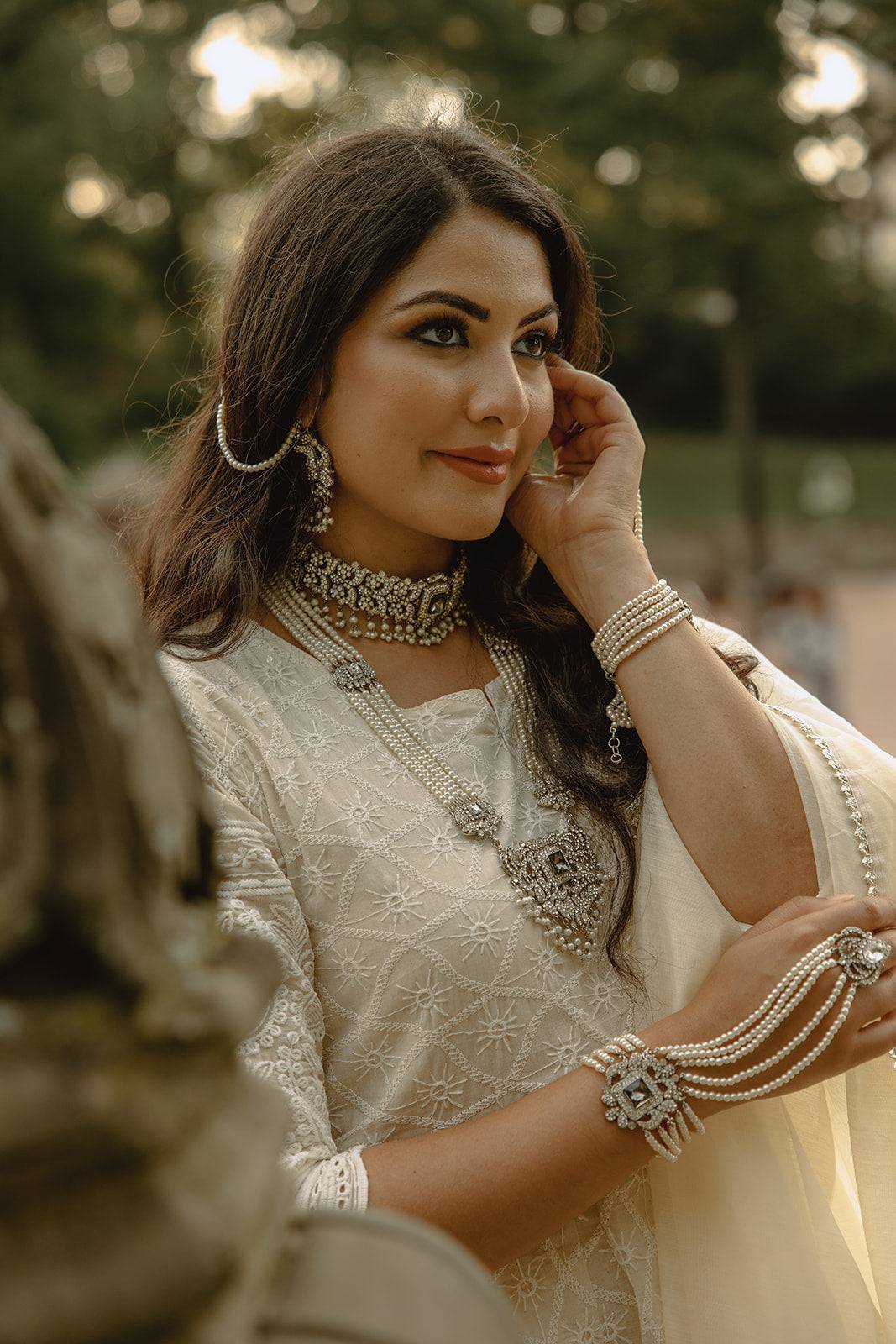 Sanzida Silver & Pearl Full Bridal Set - Pakistani bridal jewelry