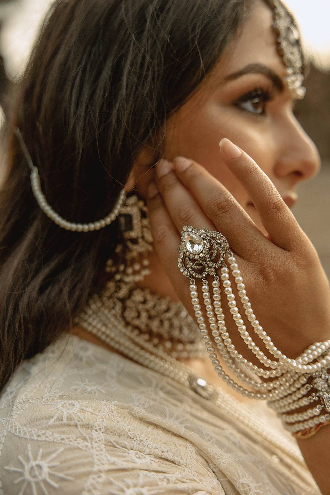 Sanzida Silver & Pearl Full Bridal Set - Pakistani bridal jewelry