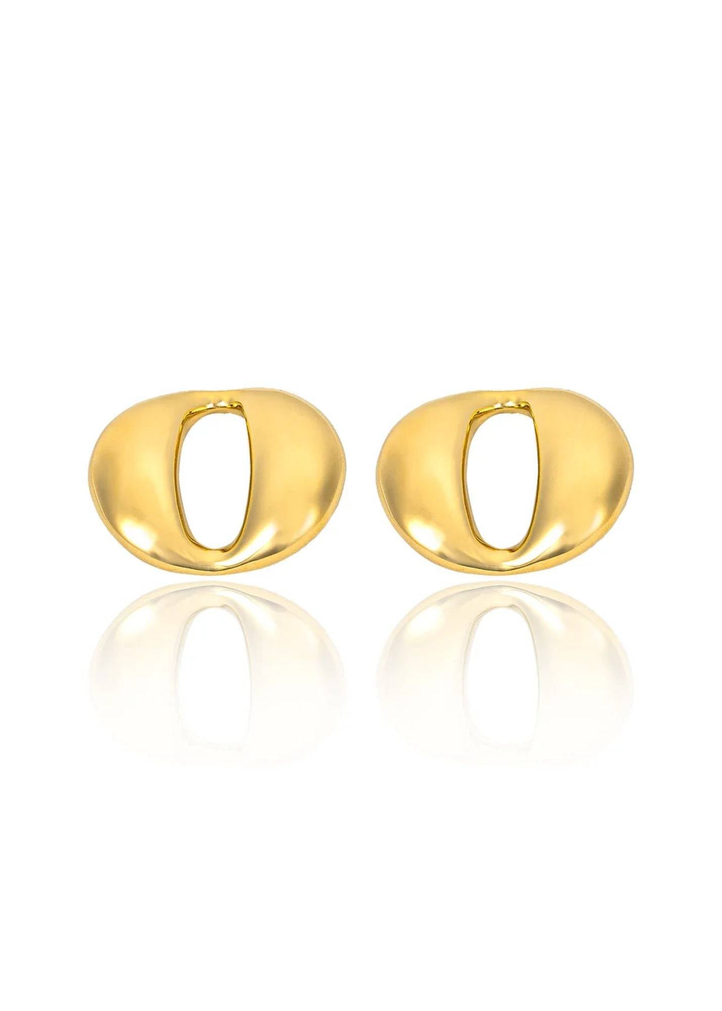 Smooth Omicron Shaped 18K Gold Filled Statement Stud Earrings