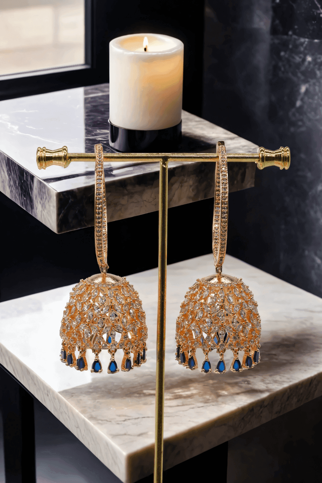 Tanzia Rose Gold Plated AD Hoop Jhumka Earrings - Indian jewelry