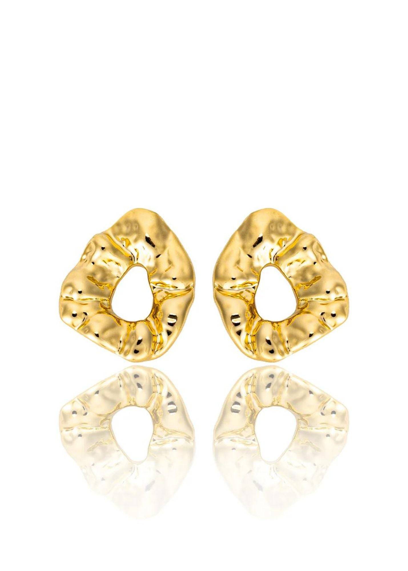 Textured Geometric Circular Statement Stud Earrings in 18K Gold Filled from Inaury.com