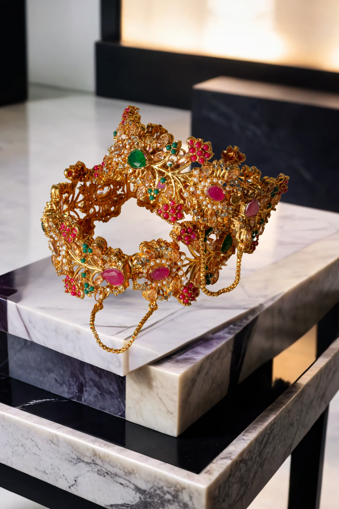 Ziya Gold Plated Bangles with Ruby and Green Stones - Elegant Indian jewelry