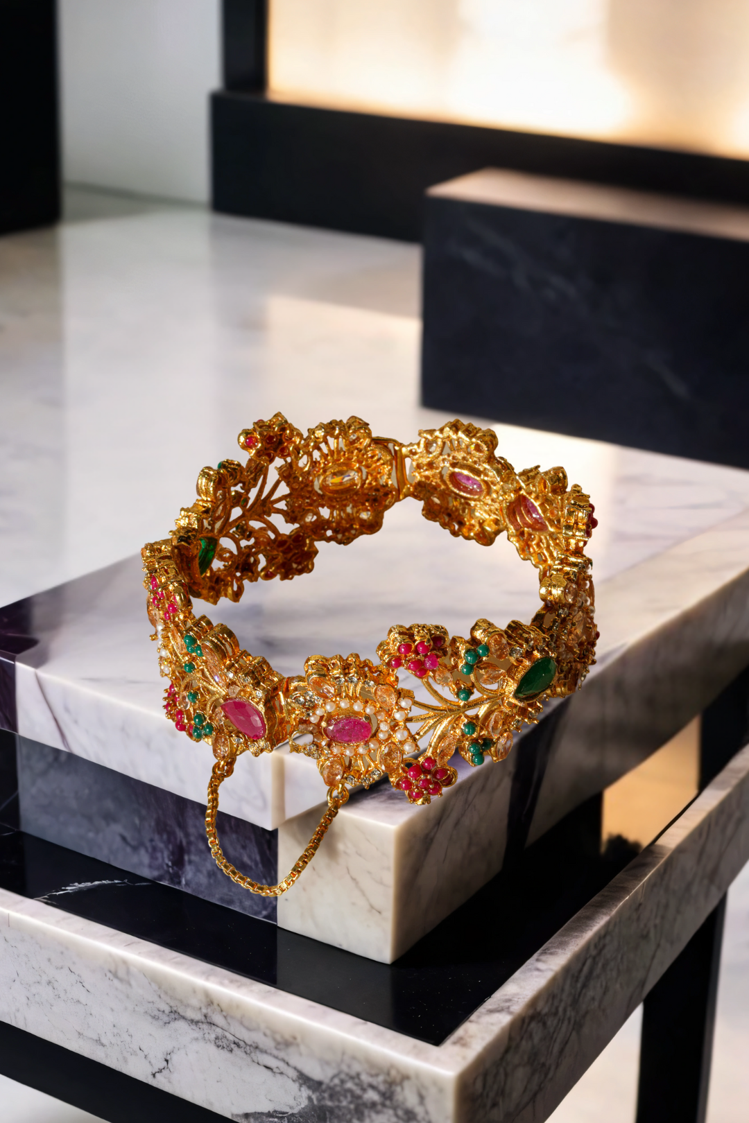 Ziya Gold Plated Bangles with Ruby and Green Stones - Elegant Indian jewelry