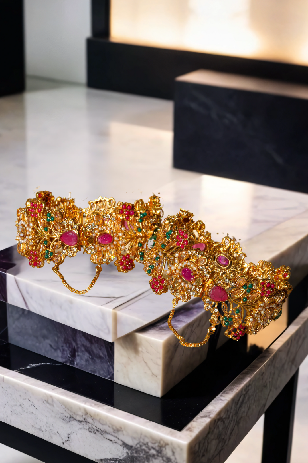 Ziya Gold Plated Bangles with Ruby and Green Stones - Elegant Indian jewelry