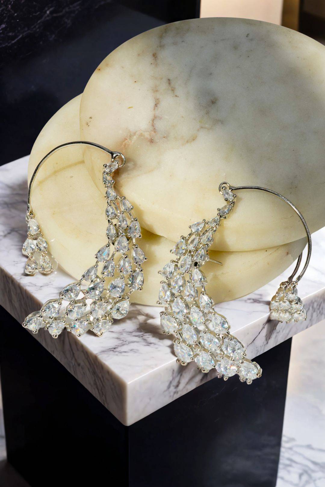 Luxurious Teardrop Crystal Ear Cuff on Display