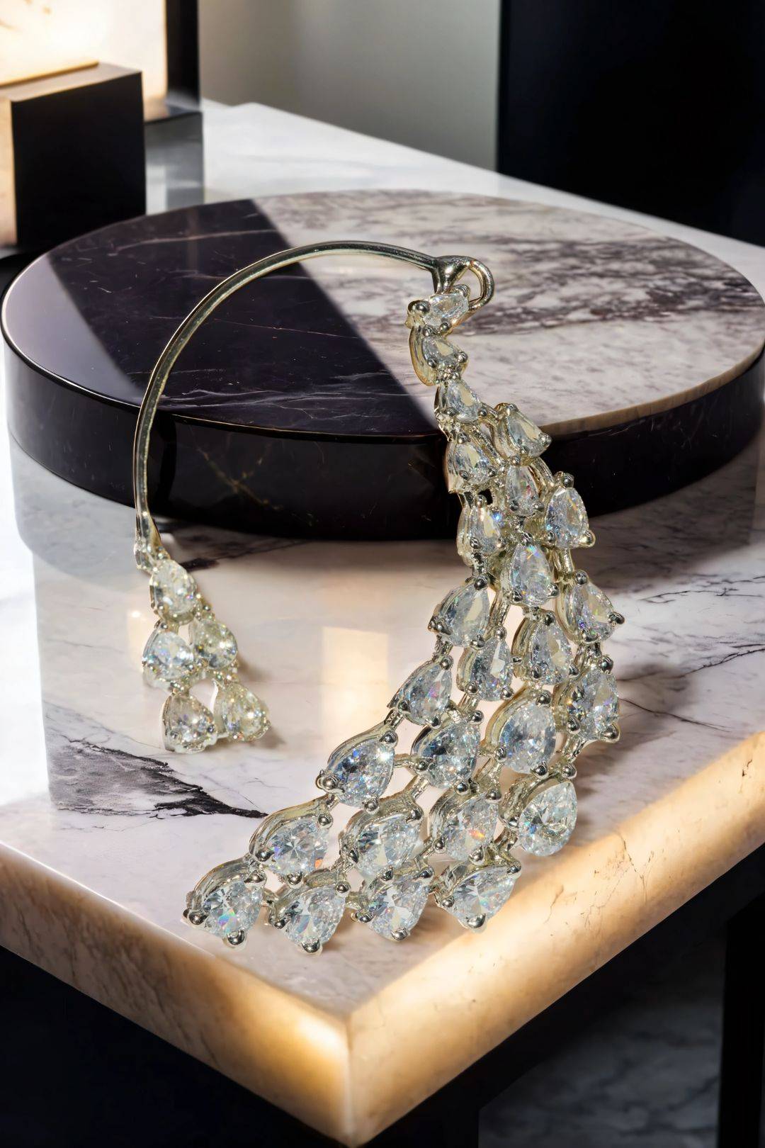 Luxurious Teardrop Crystal Ear Cuff on Display