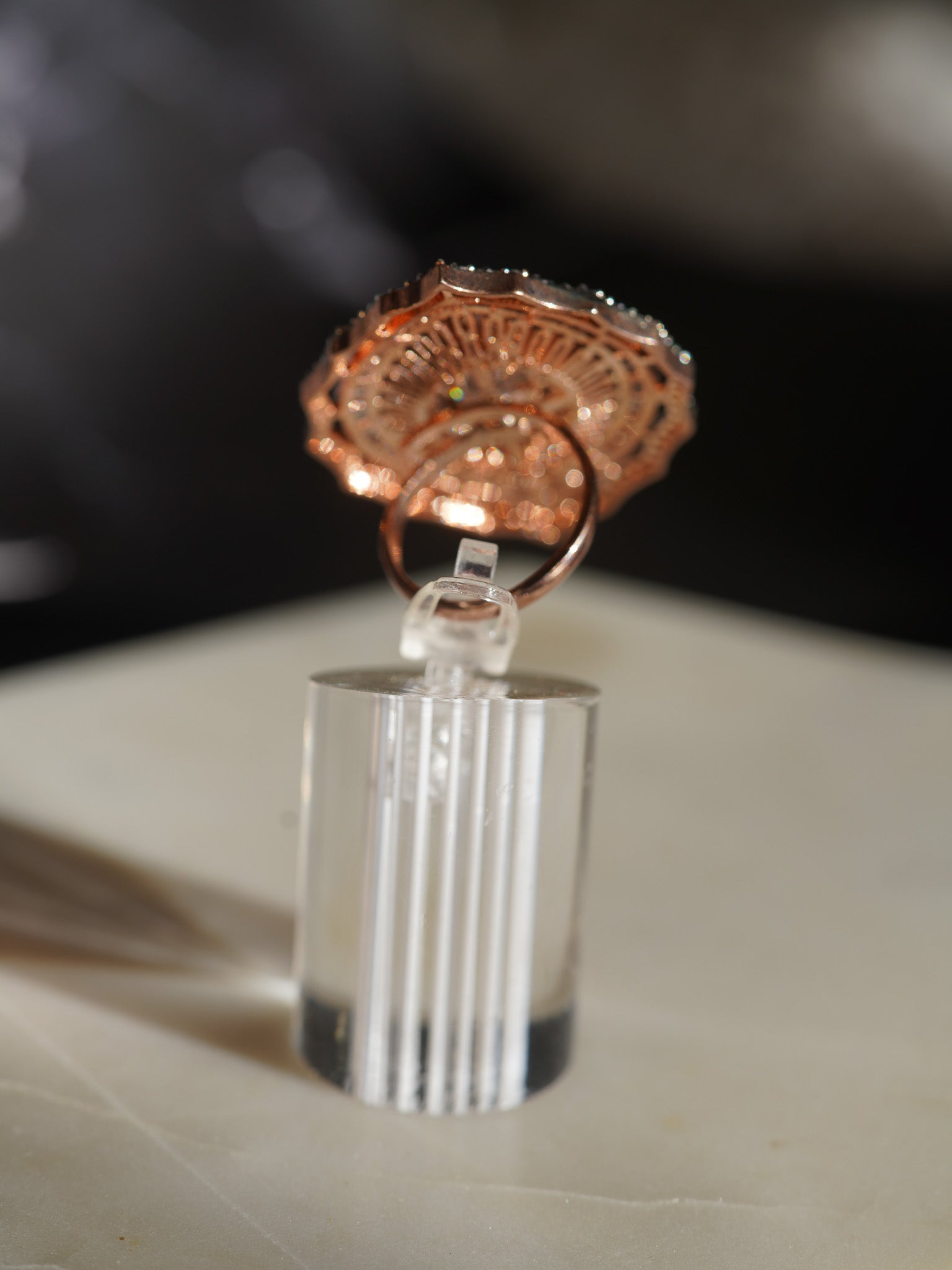 Aishi Rose Gold-Plated Marquise Oval Cocktail Ring with Diamante Accents - Indian Jewelry