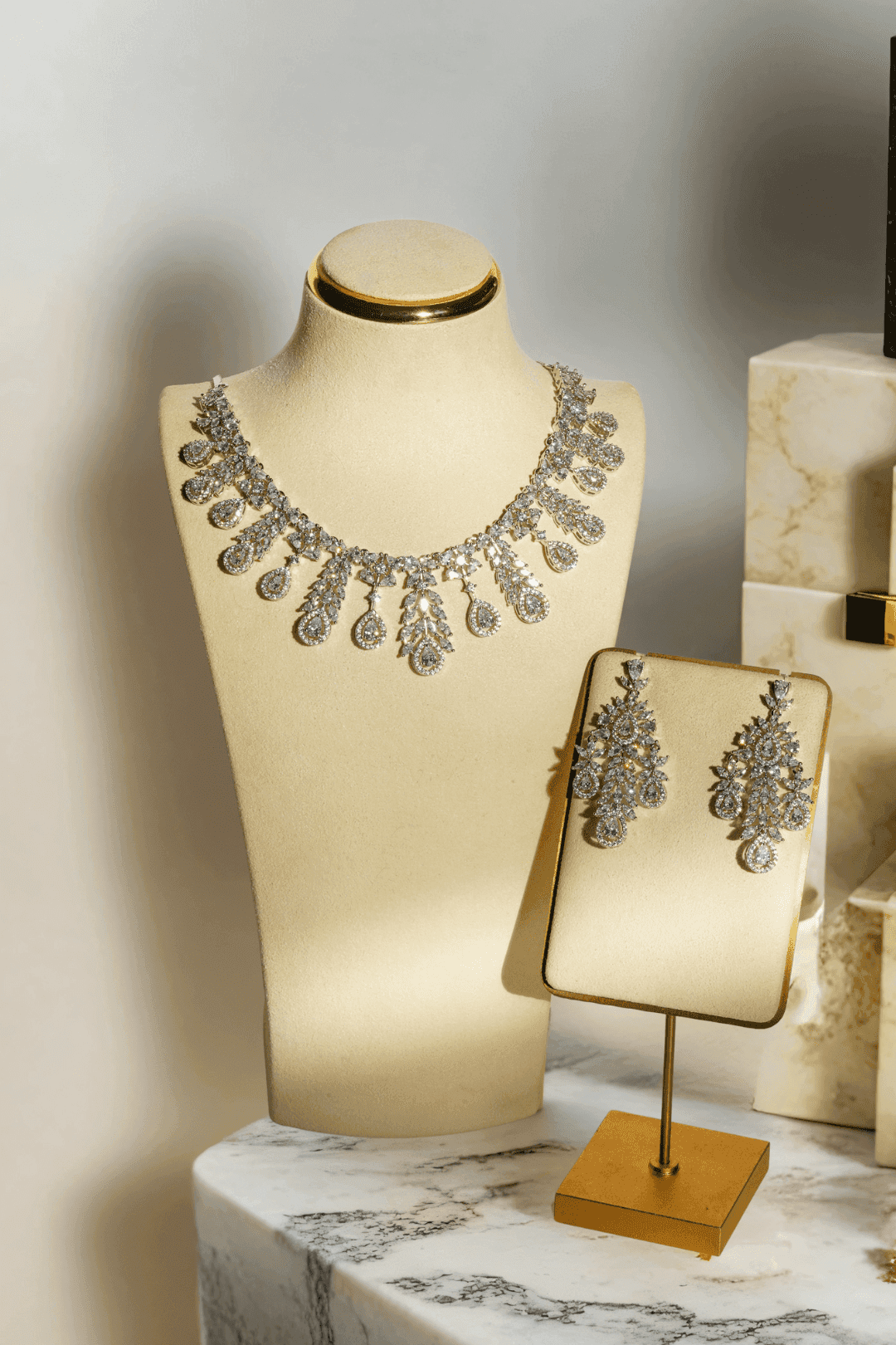 Nazia - Rhodium Plated AD Necklace Set Classic Necklace Set from Inaury