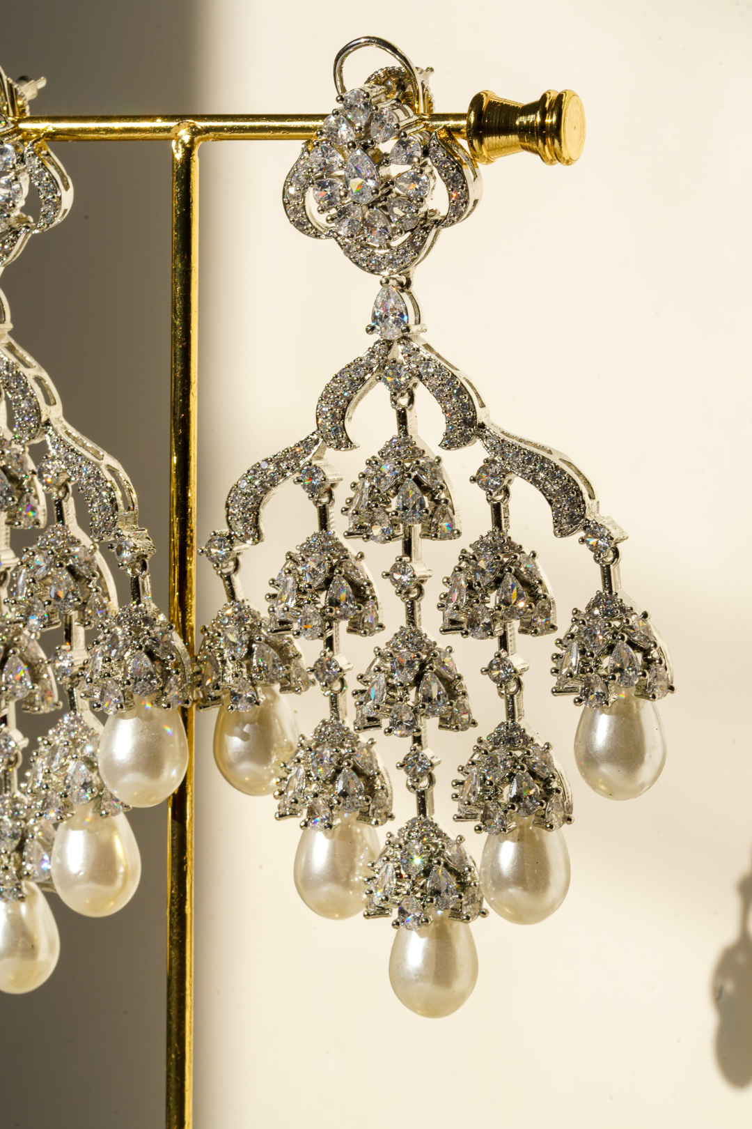 Sahara Chandelier Earrings - Rhodium-Plated with Pearl Accents