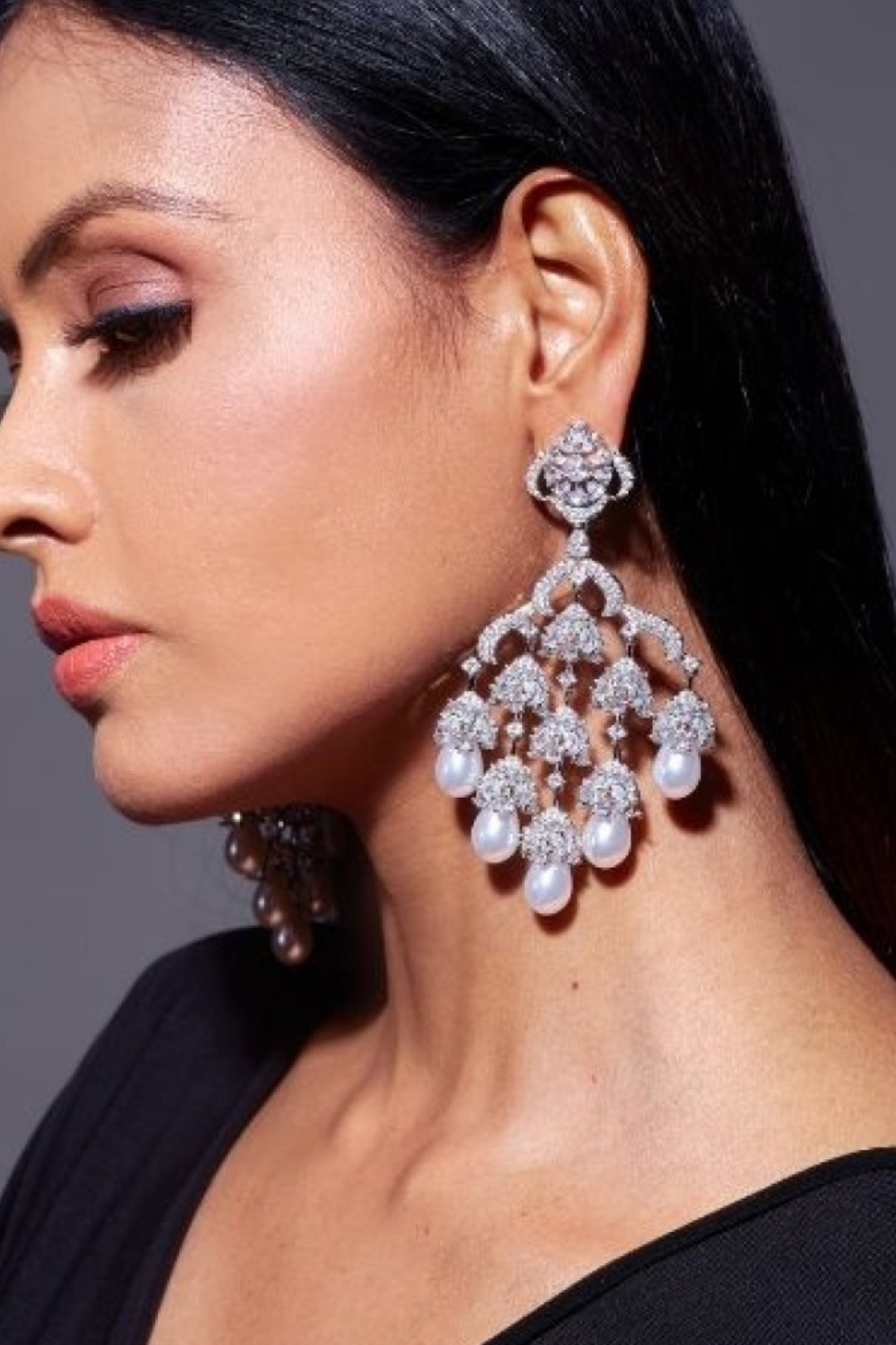 Sahara Chandelier Earrings - Rhodium-Plated with Pearl Accents