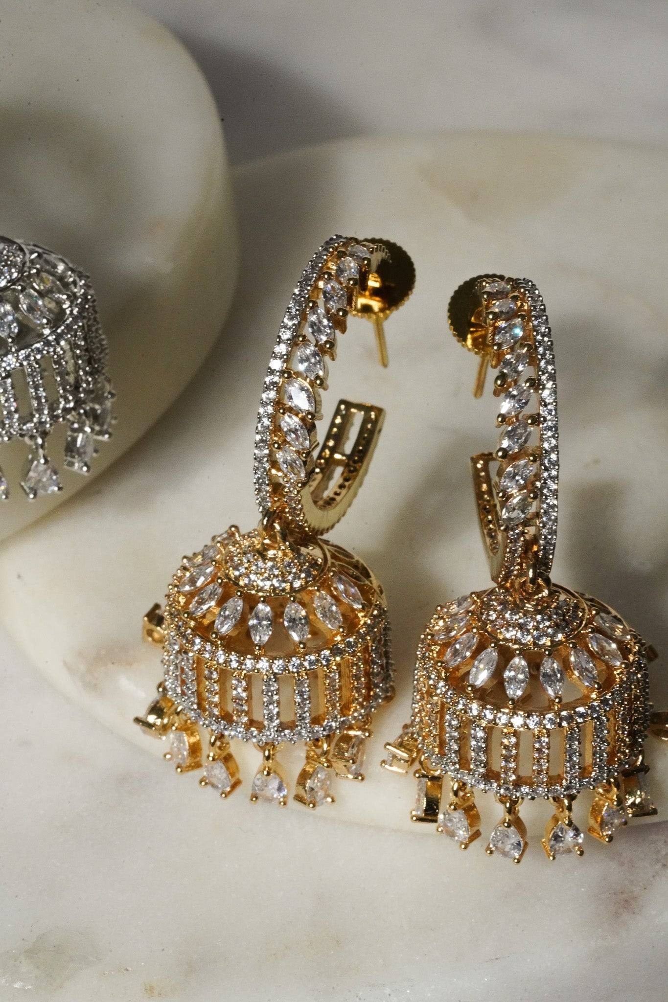 Elegant Gold Plated AD Stone Earrings Jhumka – Jewel Palace