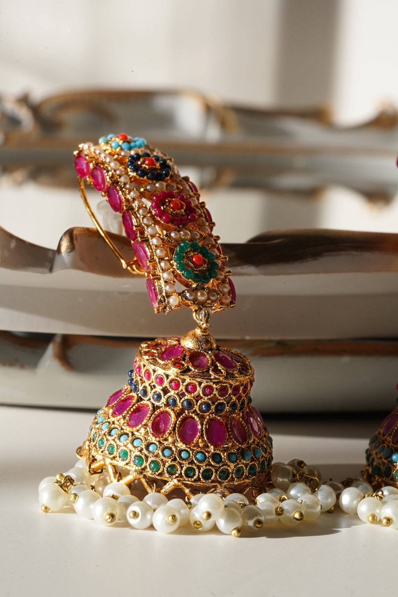 Navaratna Earrings | Exquisite Gemstones on 18K Gold