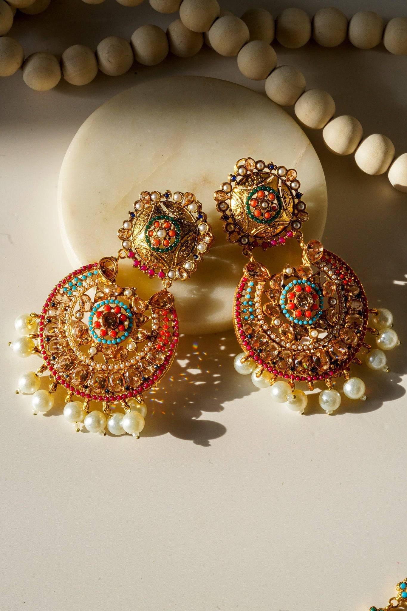 Buy Grey Chandbali Design Stone Studded Earrings With Maang Tikka For  Festival Online