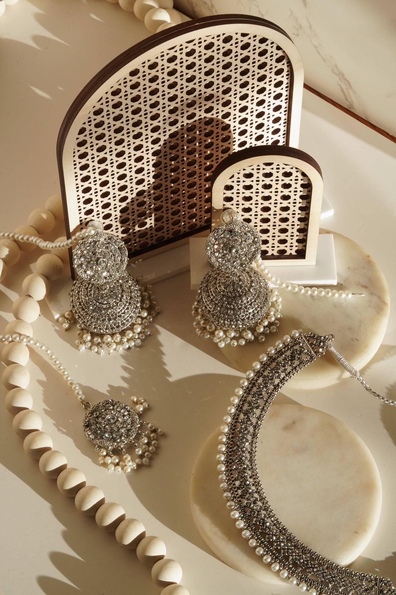 Urooj Silver Necklace Set Jhumka Pakistani Jewelry